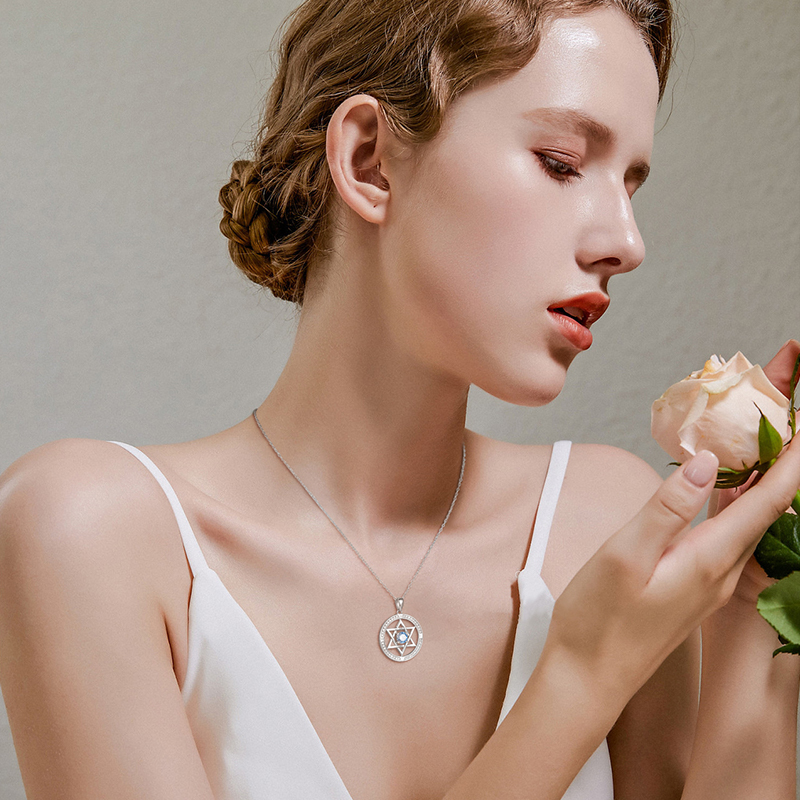 HISTI Pendants 925 Sterling Silver Full Circle Zirconia Nacklace for Women Fashion Star of David Pendant - Image 4