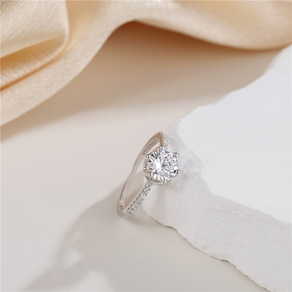 HISTI Wedding Ring 925 Sterling Silver 1.25 CT Round Solitaire Cubic Zirconia Halo Promise Ring - Image 2