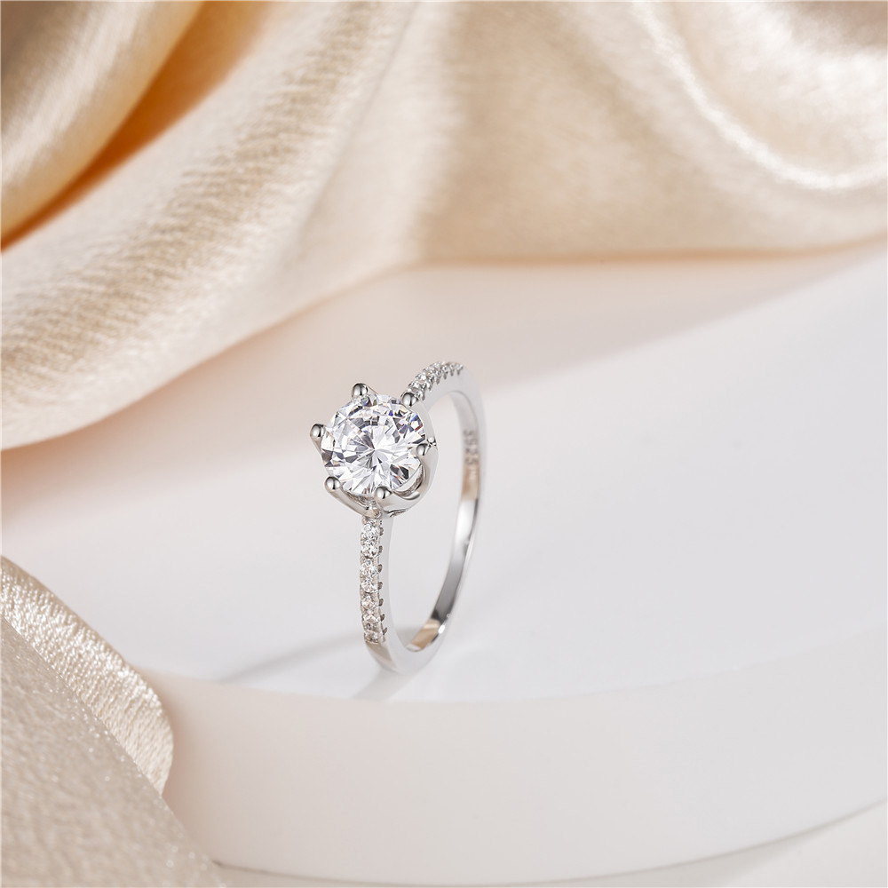 HISTI Wedding Ring 925 Sterling Silver 1.25 CT Round Solitaire Cubic Zirconia Halo Promise Ring - Image 4