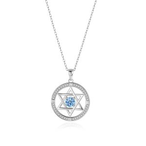 HISTI Pendants 925 Sterling Silver Full Circle Zirconia Nacklace for Women Fashion Star of David Pendant