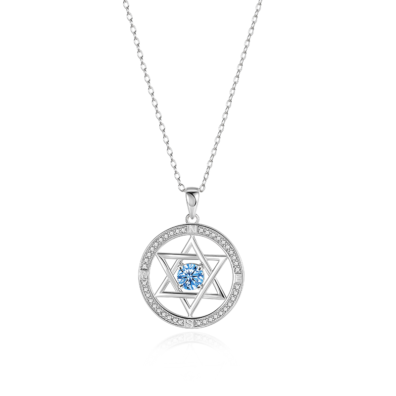 HISTI Pendants 925 Sterling Silver Full Circle Zirconia Nacklace for Women Fashion Star of David Pendant