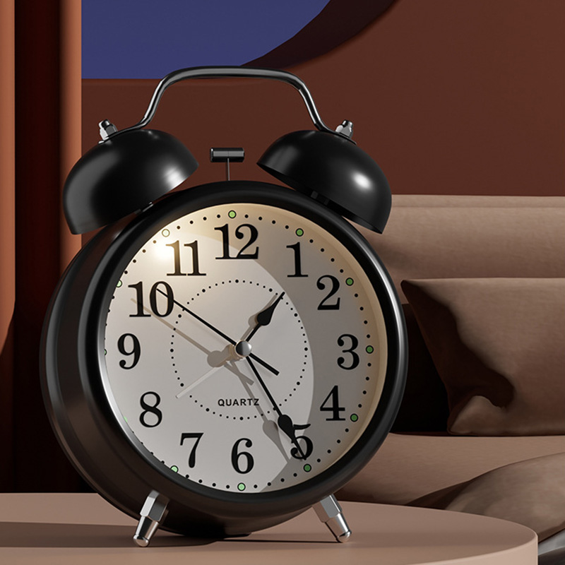 HISTI Small Clocks Twin Bell Loud Alarm Clock Metal Frame 3D Dial with Backlight Battery Operate Desk Table Alarm - Image 2