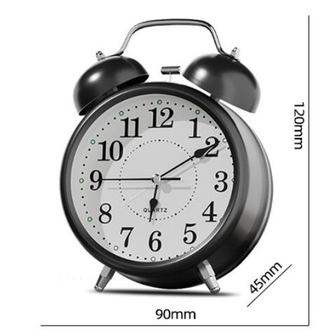 HISTI Small Clocks Twin Bell Loud Alarm Clock Metal Frame 3D Dial with Backlight Battery Operate Desk Table Alarm