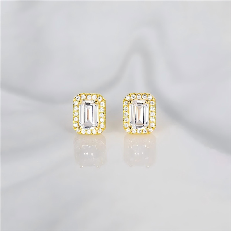 HISTI Ear studs 925 Sterling Silver Stud Earrings for Women Emerald Cut CZ 14K Gold Plated Stud Earrings - Image 3