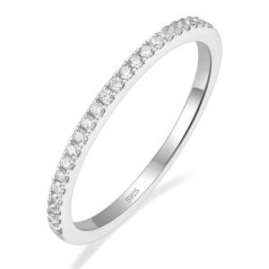 HISTI 925 Sterling Silver Rings For Women Zircon Inlay Half Eternity Stacktable Ring