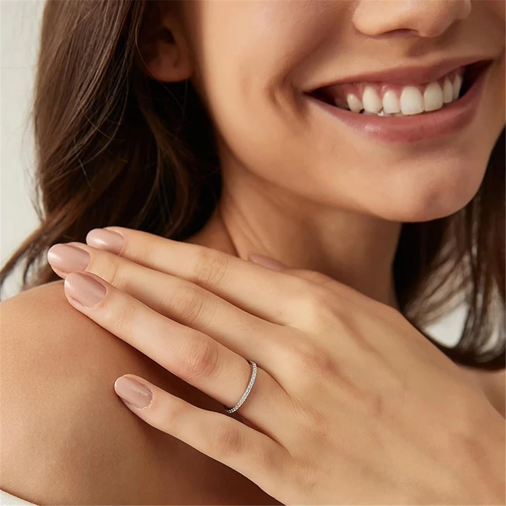 HISTI 925 Sterling Silver Rings For Women Zircon Inlay Half Eternity Stacktable Ring - Image 4