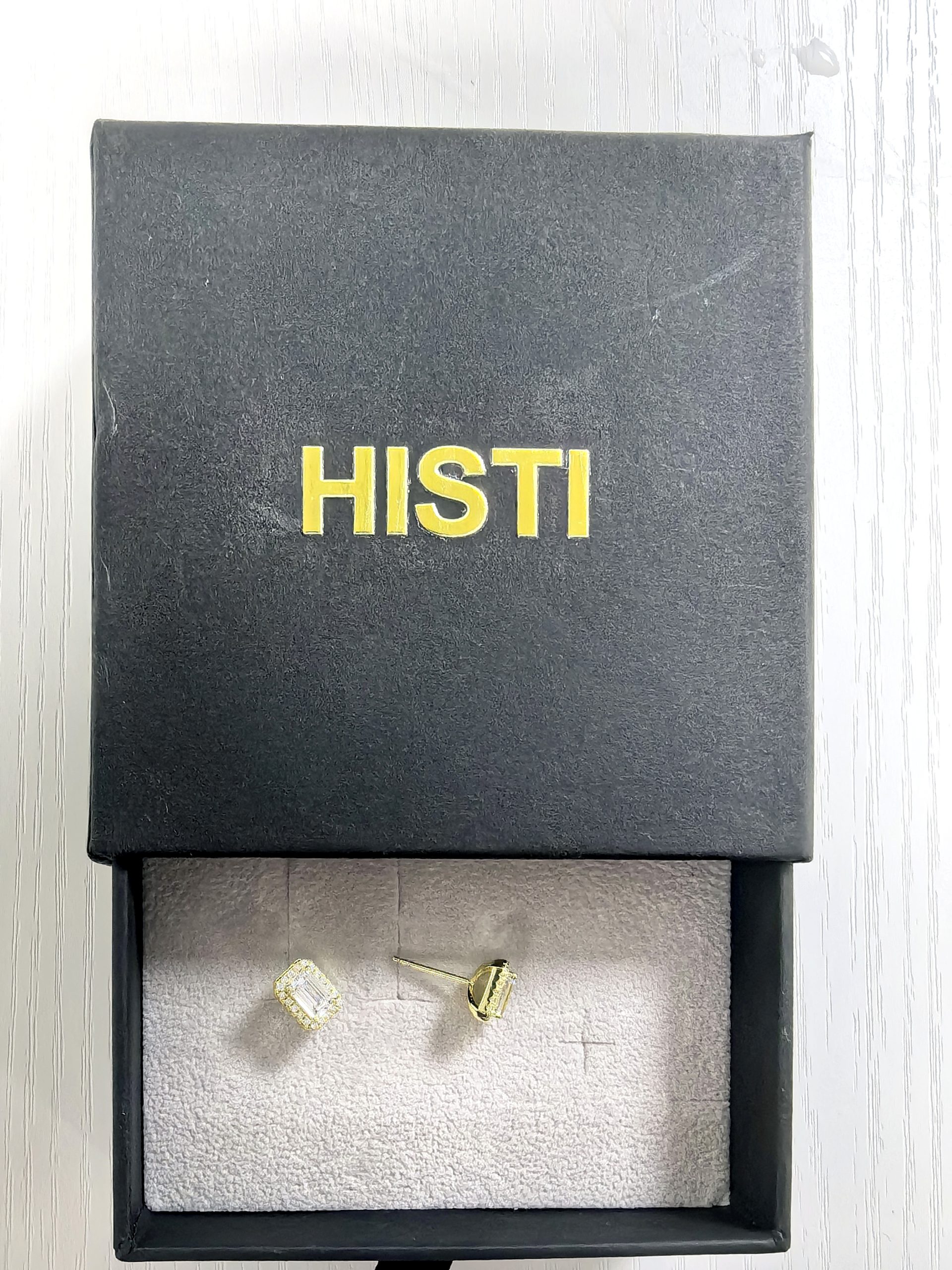 HISTI Ear studs 925 Sterling Silver Stud Earrings for Women Emerald Cut CZ 14K Gold Plated Stud Earrings - Image 5