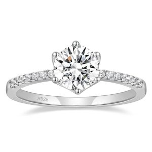 HISTI Wedding Ring 925 Sterling Silver 1.25 CT Round Solitaire Cubic Zirconia Halo Promise Ring