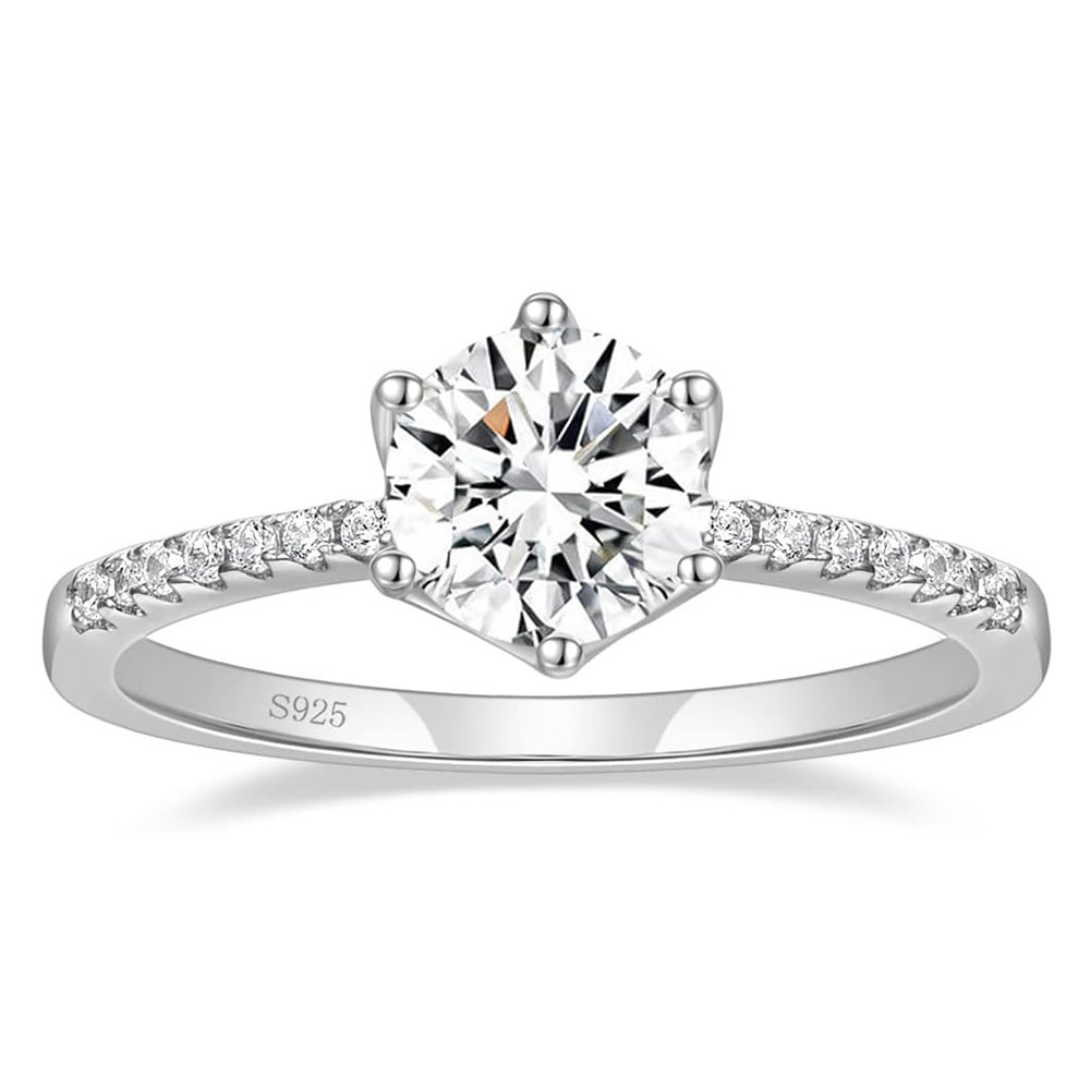 HISTI Wedding Ring 925 Sterling Silver 1.25 CT Round Solitaire Cubic Zirconia Halo Promise Ring